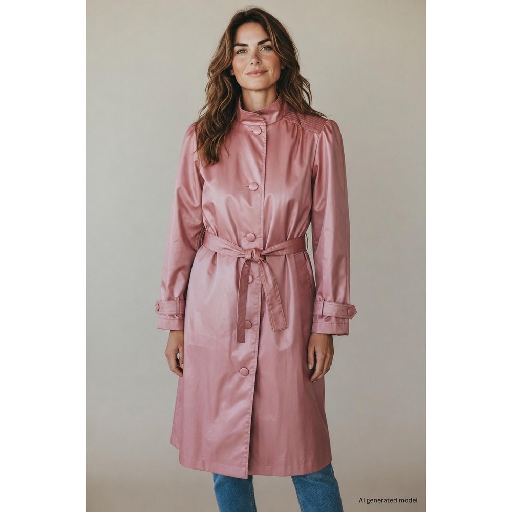 Windsor Bay Vintage Pink Iridescent Trench Coat Mock Neck Belted 4P